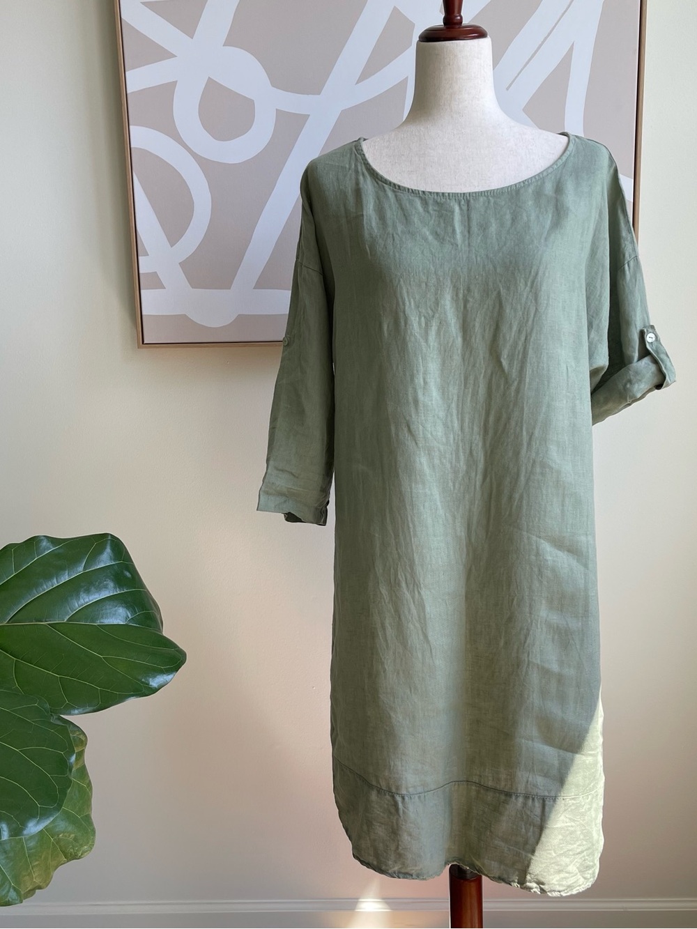 Lightweight Olive Green Linen Tunic Dress